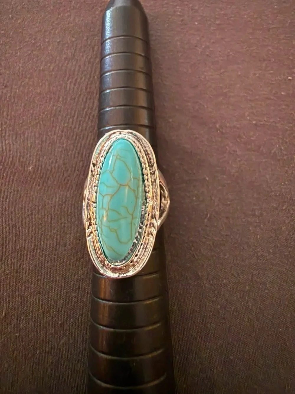 Turquoise Oval Statement Ring in Silver-Tone Setting - Women Jewelry